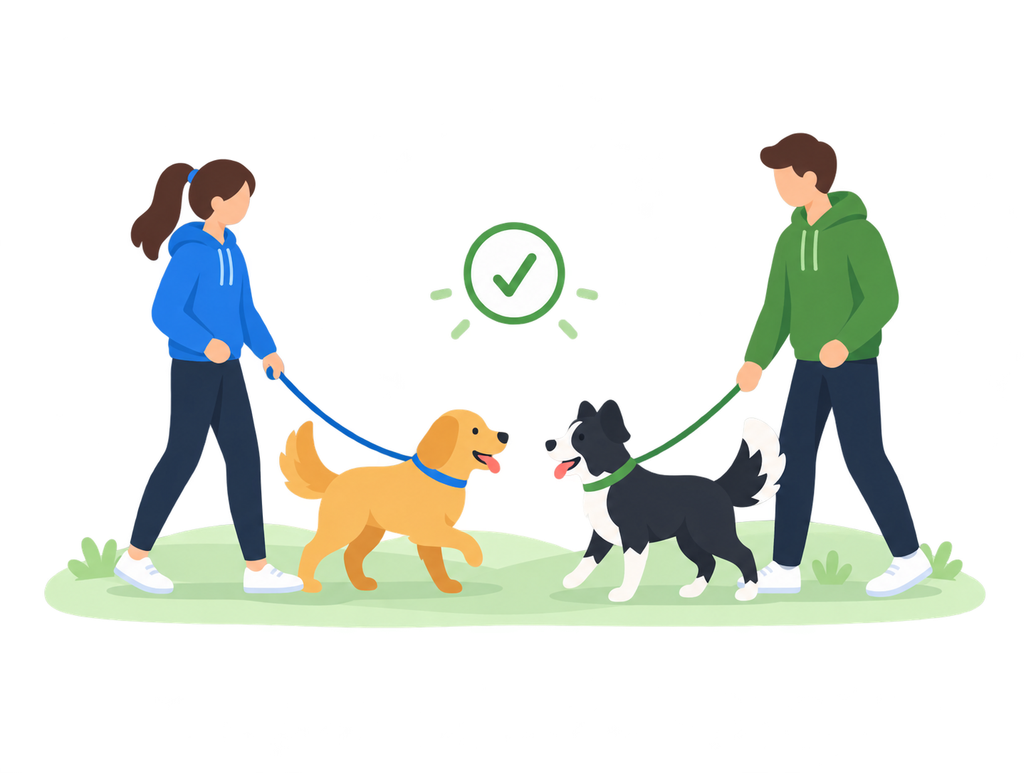 Due proprietari con i loro cani disponibili a incontrarsi